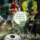 50Pcs Emerald Green Artificial Flowers Foam Fake Dark Hunt Green Rose With Stems 12 Leaves Real Looking Faux Roses For Wedding Bouquets Bridal Shower Centerpieces Arrangements Party Tables Decoration