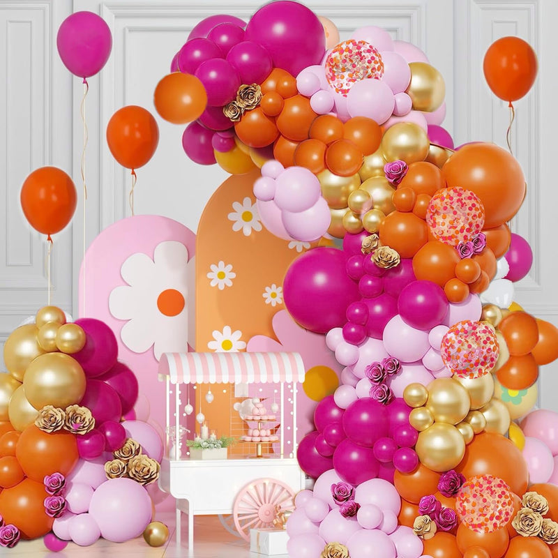 Pink Orange Balloon Garland Kit, Hot Pink Orange Light Pink Metallic G