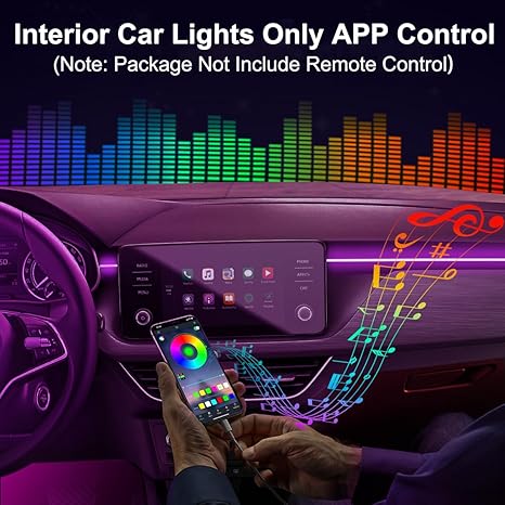 Car LED Strip Lights APP Control 5 in 1 RGB Ambient Lighting Kit with Fiber Optic Music Sync Interior Decor