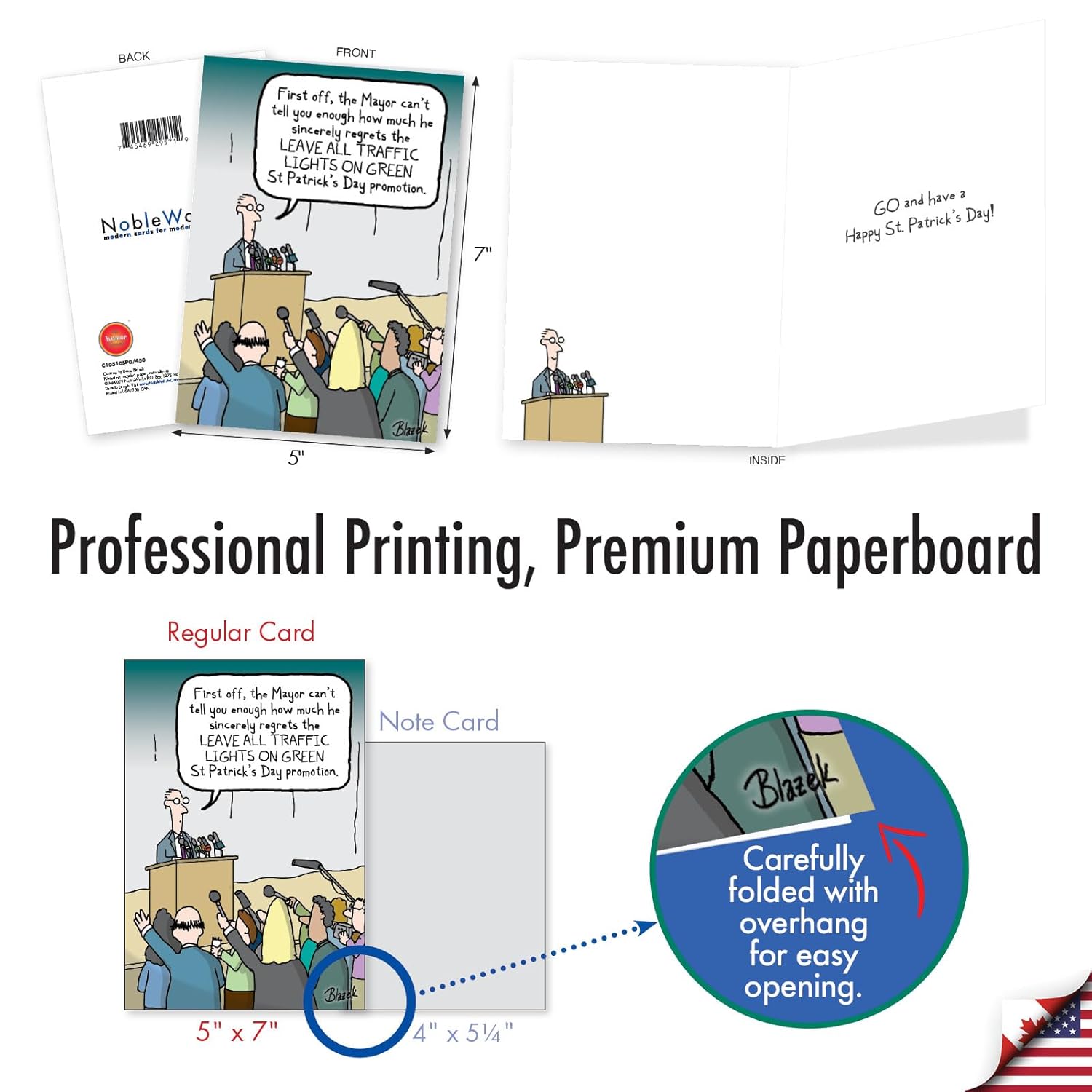Funny St. Patrick'S Day Greeting Card With 5 X 7 Inch Envelope For Men And Women (1 Card) Green Traffic Lights C10510Spg