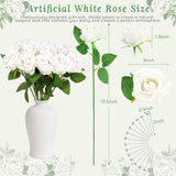 15Pcs White Rose Artificial Flowers With 15Pcs Diamond Pins For Bouquets, Fake Silk Roses Flower For Home Decoration Wedding Party Table Centerpieces