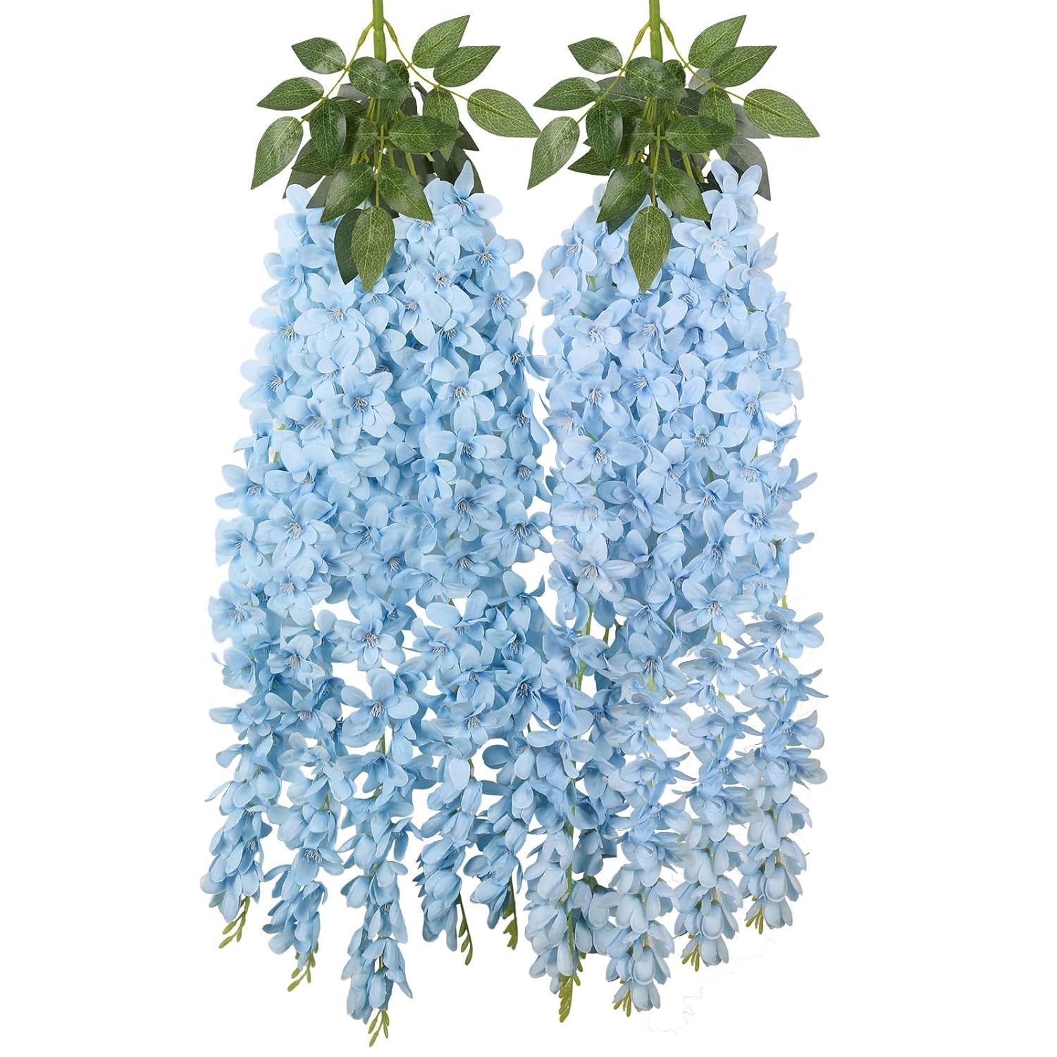 2Pcs Artificial Blue Hanging Wisteria Flowers, 2.95Ft Wisteria Garland With 5 Branches Realistic Silk Hanging Flowers For Decoration, Wedding Arch, Party Backdrop, And Home Wall Decor