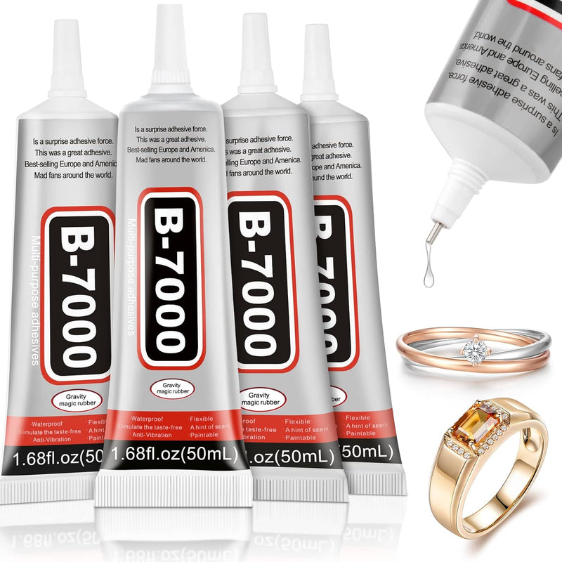 4 Pcs 50Ml B7000 Crafts Glue Super Adhesive, Multipurpose B-7000 Rhinestones B