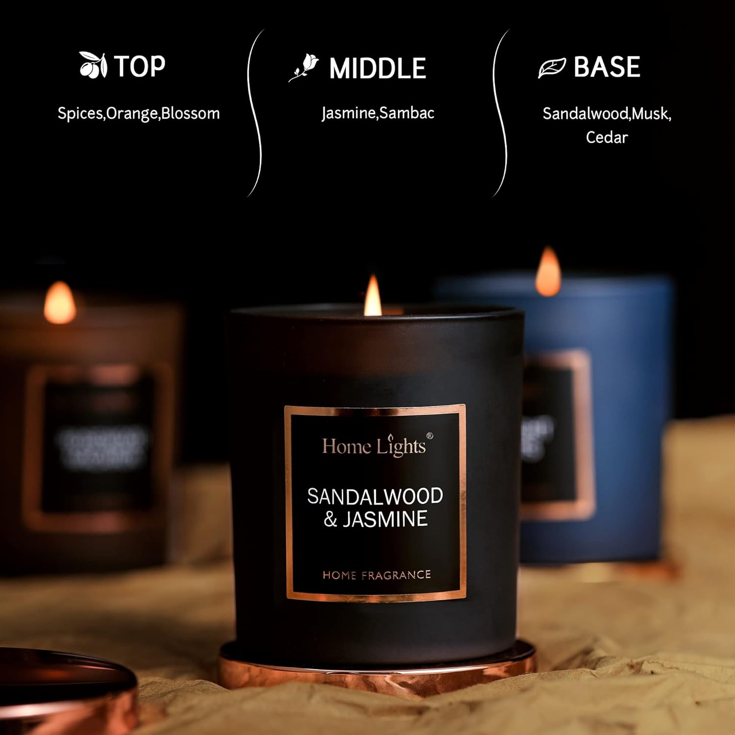 Homelights Luxury Scented Candle, Natural Soy Wax, Home Fragrance Decor Gift, Sandalwood & Jasmine, Medium Jar