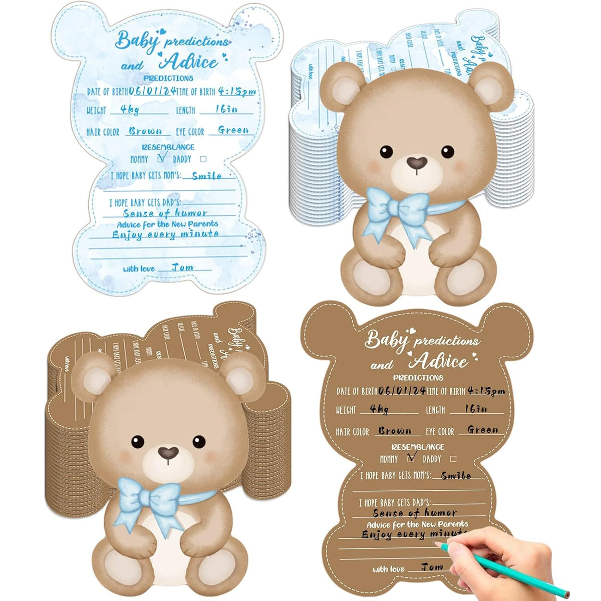 50Pcs Teddy Bear Baby Shower Game Set Baby Shower Prediction And Advice Card We Can Bearly Wait Decorations Wishes Card Supplies For Gender Neutral Game Party Activity