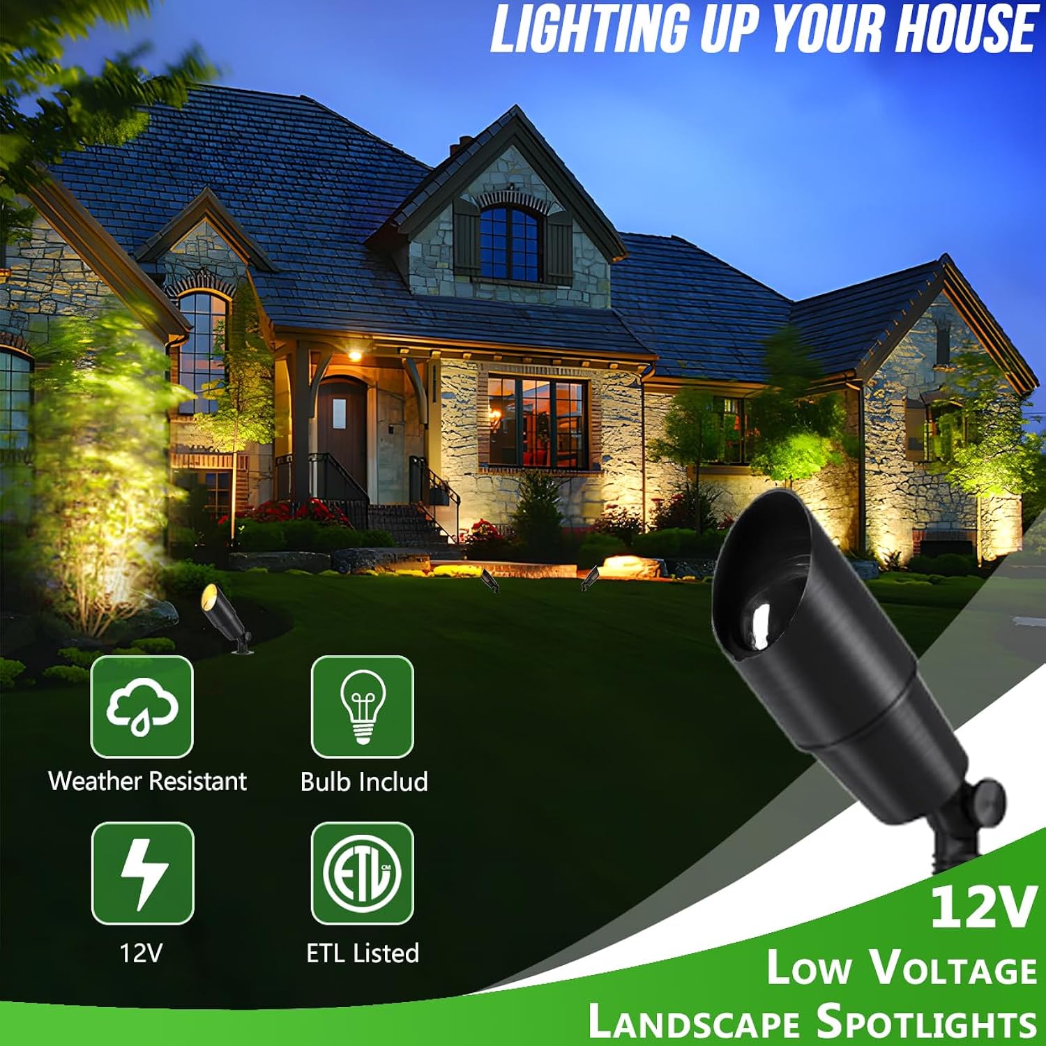 Matte Black Aluminum Outdoor Spot Lights With 4 Light Bulbs, 5W 2700K Warmlight 12V Low Voltage Landscape Lighting Fixture, Ip65 Waterproof Led Uplights For Garden Courtyard Pathway, 4 Pack