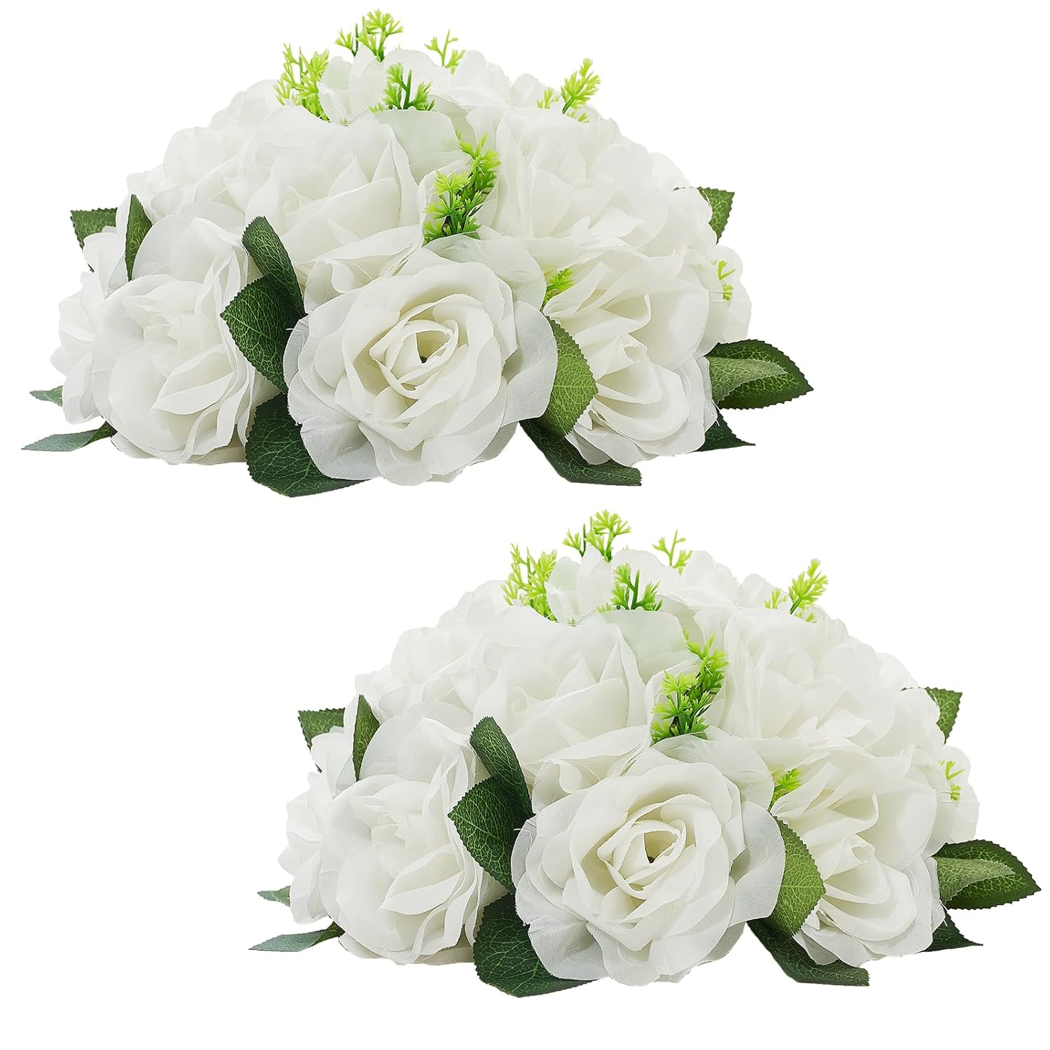 2Pcs Flower Balls For Wedding Centerpieces - 9.5In Diameter Artificial Flower Ball Arrangement Bouquet Party Centerpieces For Weddings Tables, White Bouquet For Table Centerpiece