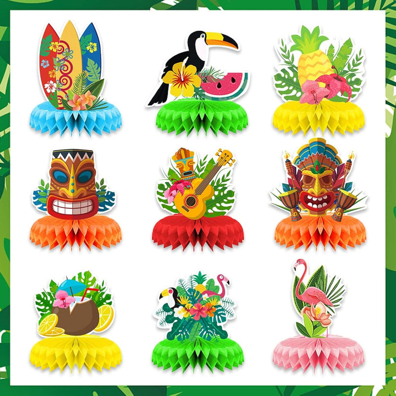 9Pcs Hawaiian Luau Honeycomb Centerpieces For Tables Home Party, Hawai