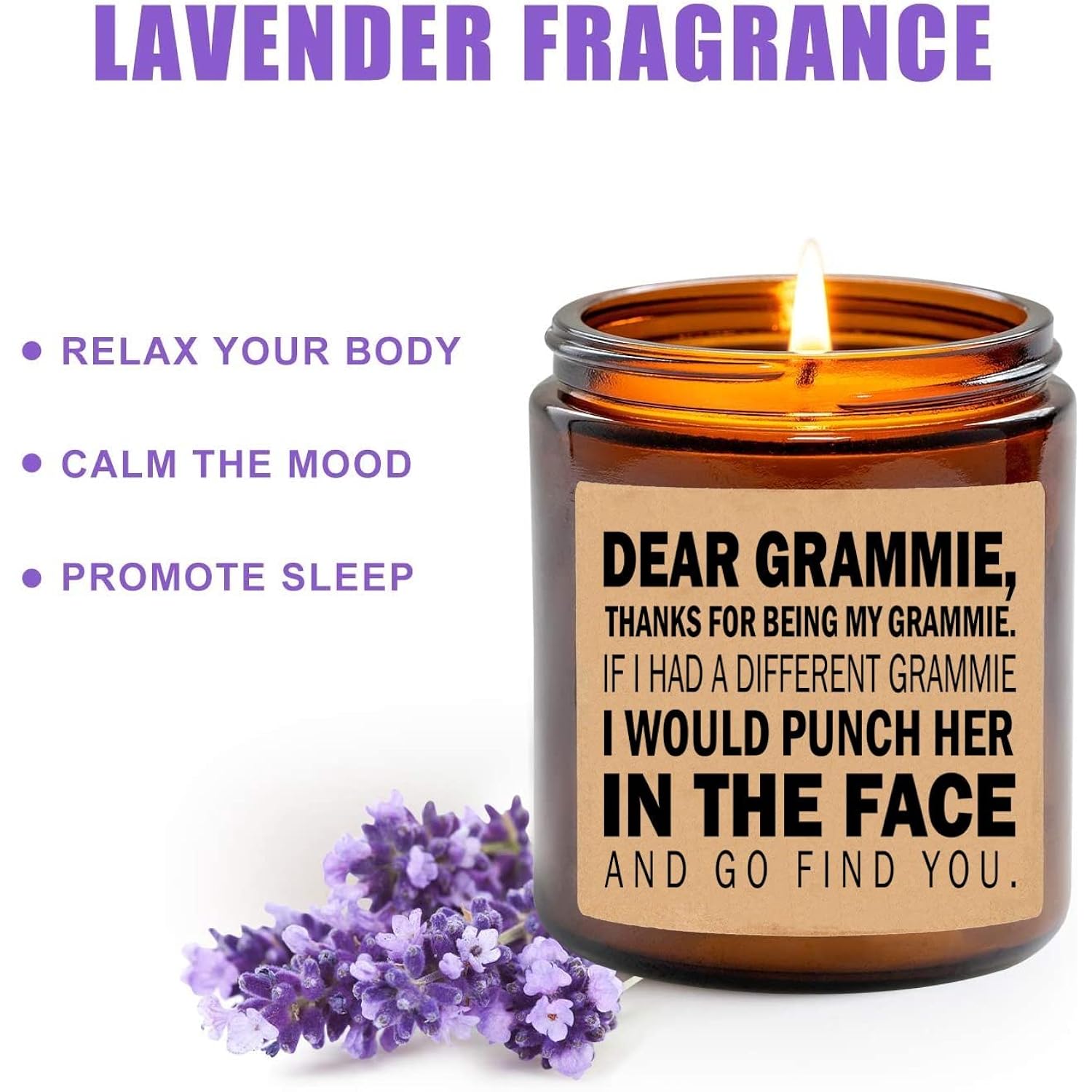 Grammie Candle - Grammie Gifts From Grandkids - I'D Punch Another In The Face - Fun Gag For Her - Mother'S Day Candle - Lavender Scented Candles, 8Oz