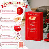 Romantic Love Postbox Acrylic Diy Red Love Notes Box With 50 Blank Love Notes With Envelopes & Cute Glitter Heart Stickers Roll I Love You Gift For Her Long Distance Couple Valentine'S Day Anniversary