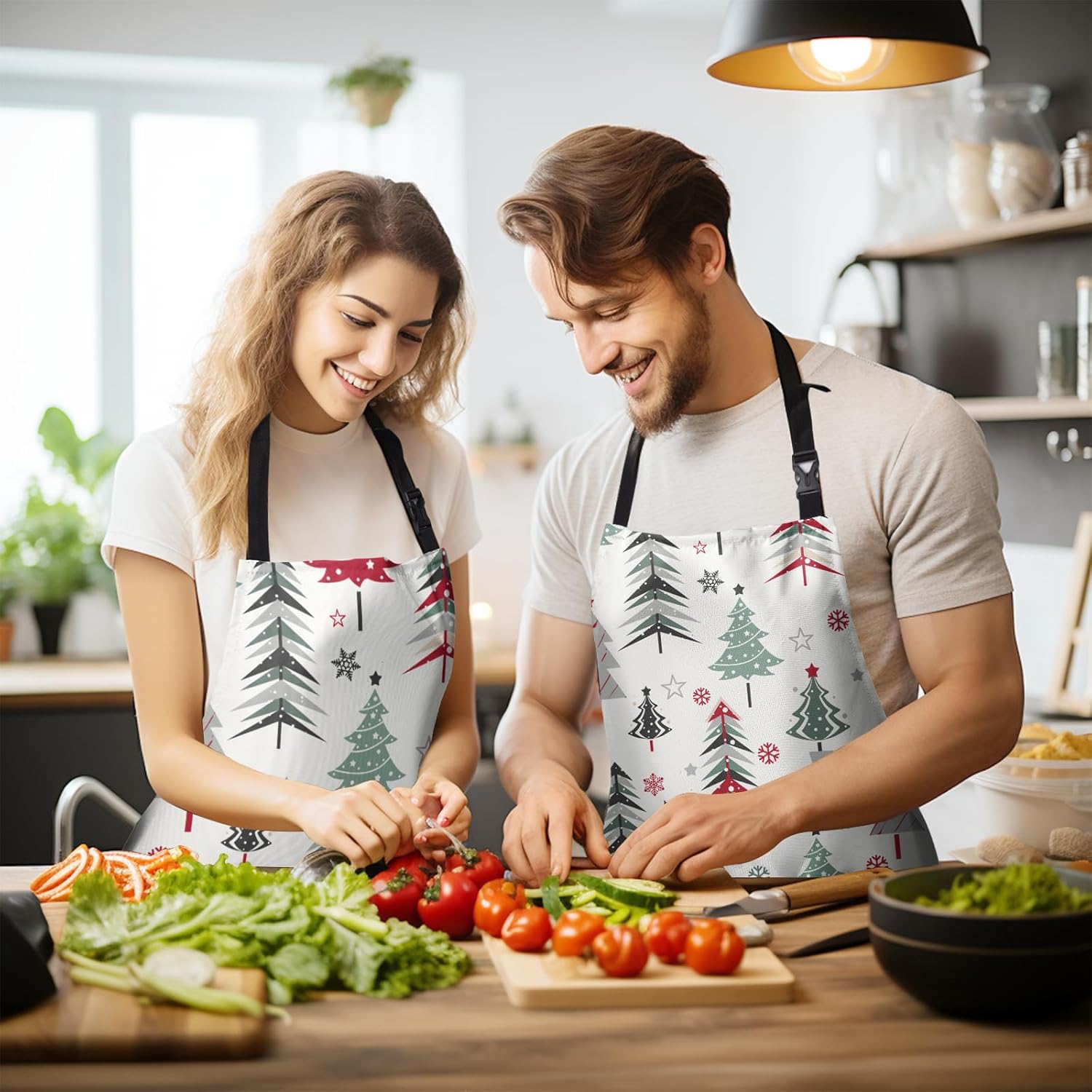 Christmas Tree Apron Xmas Aprons With Pocket Snowflake Stars Adjustable Bib Aprons For Women Winter Pine Trees Cooking Apron For Holiday Suitable For Bbq Grill Drawing Haircut