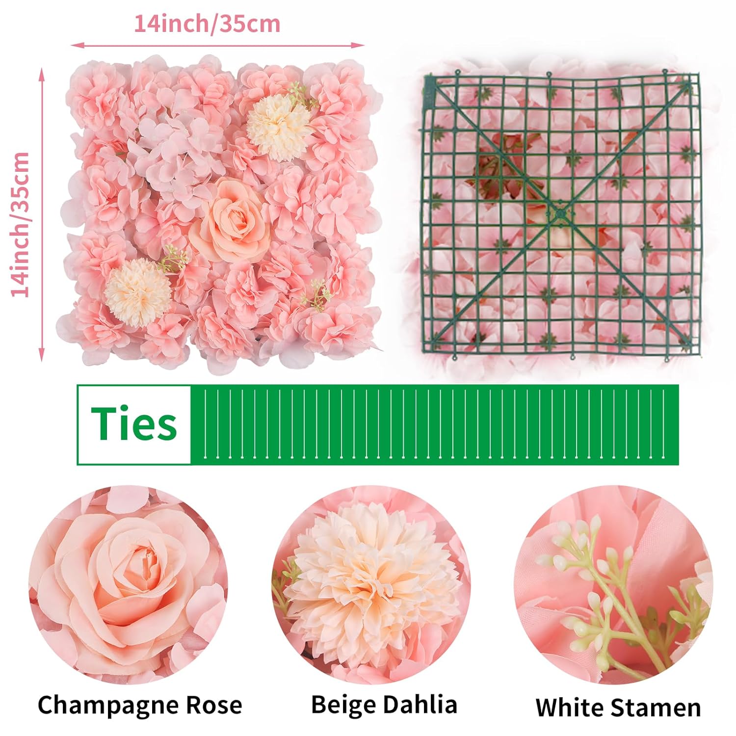 6Pcs Pink Artificial Flower Wall Panels, 14” X 14” Silk Rose Flowers Faux Floral Wall, Backdrop 3D Floral Wall For Wedding, Party, Baby Shower, Home Decor