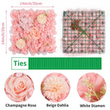 6Pcs Pink Artificial Flower Wall Panels, 14” X 14” Silk Rose Flowers Faux Floral Wall, Backdrop 3D Floral Wall For Wedding, Party, Baby Shower, Home Decor