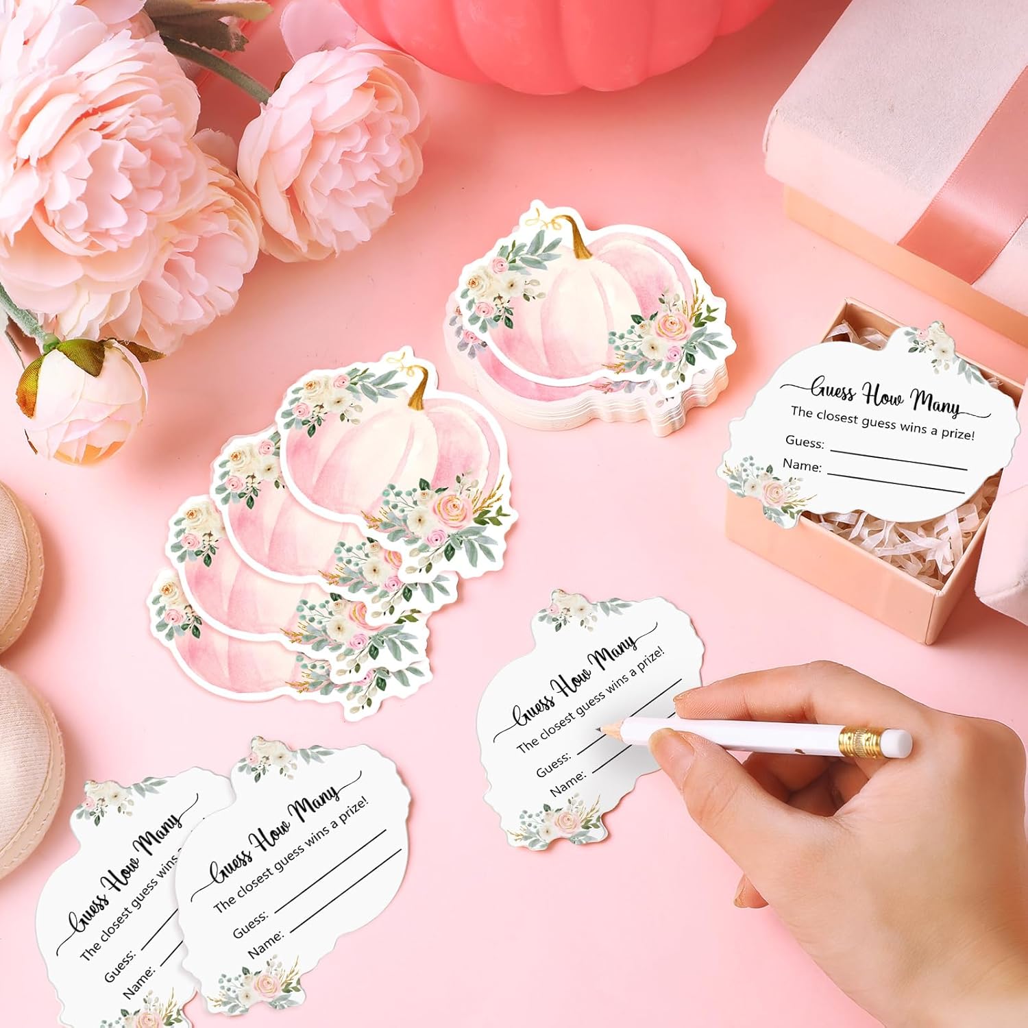 60 Pcs Fall Pink Pumpkin Guess How Many Game Cards Double Side Baby Shower Guessing Game Prediction Cards A Little Pumpkin Is On The Way Decor For Autumn Thanksgiving Day Bridal Shower Party