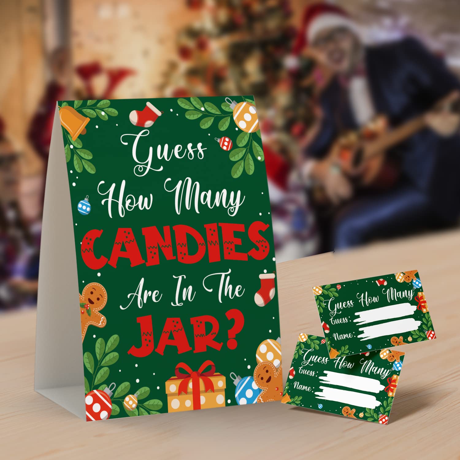 Christmas Party Games - How Many Candies, 1 Sign + 50 Cards, Party Ideas, Kisses Game, Cm004