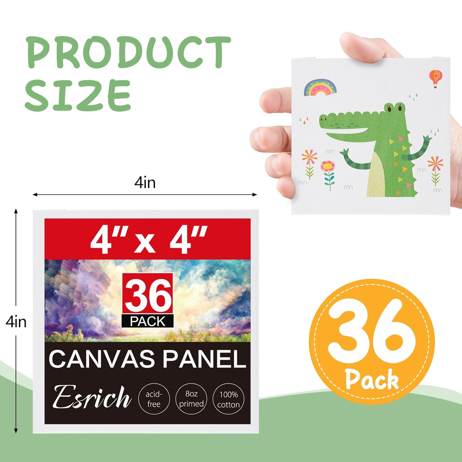 Mini Canvases For Painting, 4X4In Canvas In Bulk 36 Pack Small Canvas Panels Cotton Paint Canvas Primed Acid Free Blank Canvas Boards For Oil, Watercolor, Acrylic, Gouache & Tempera