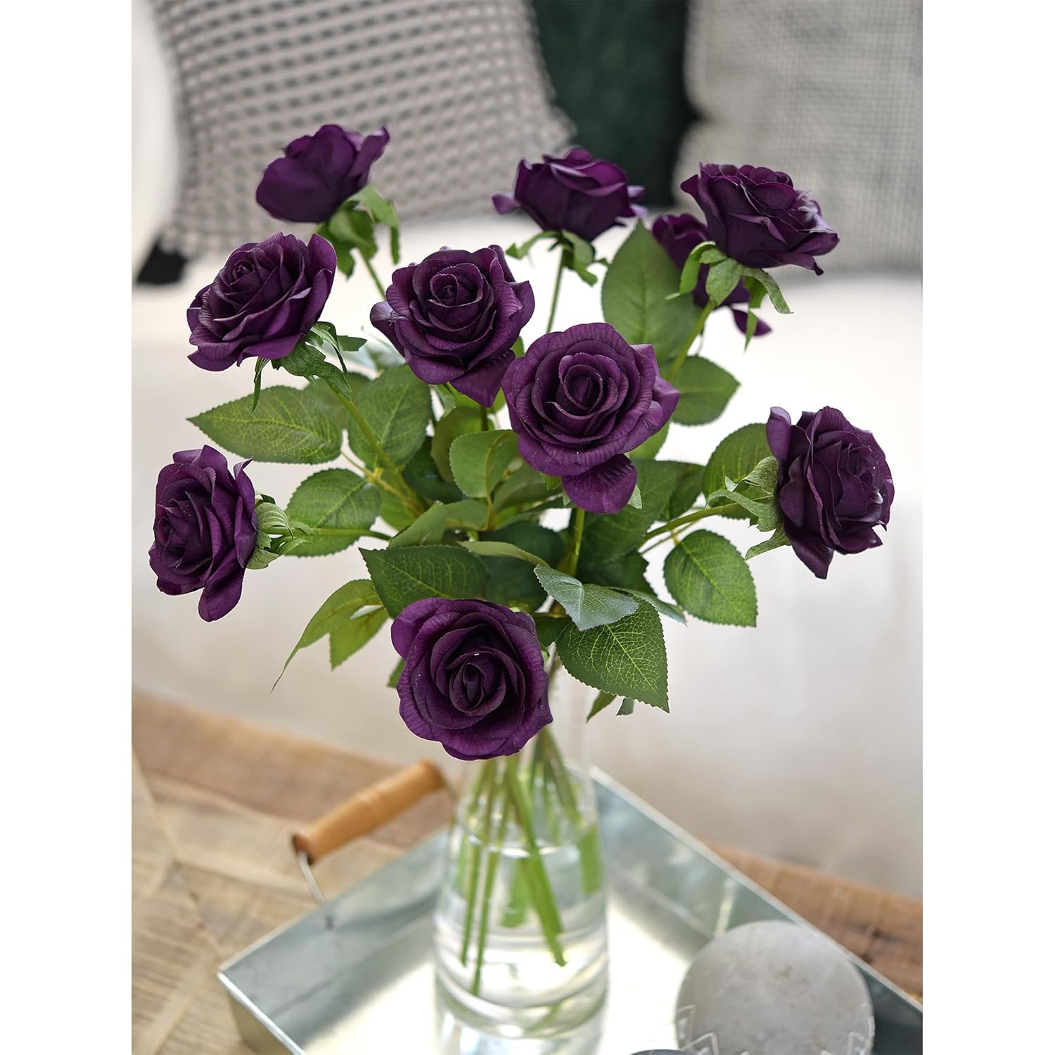 FiveSeasonStuff 12 Stems Artificial Flowers Real Touch Silk Roses for Wedding Decoration Bridal Bouquets Table Centerpieces Party Shower, Packed in Box (Mysterious Purple)