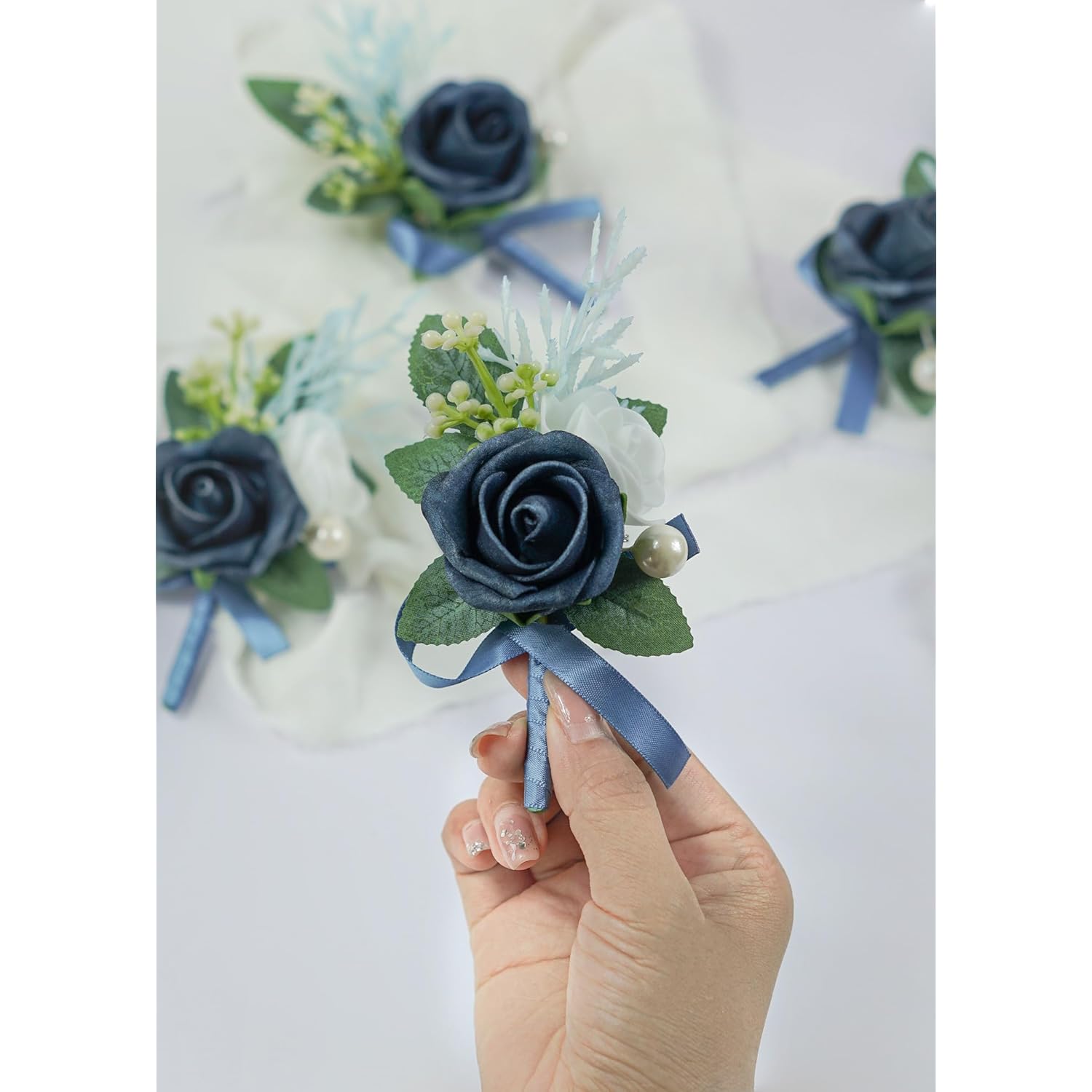Set Of 2 Navy Blue Rose Boutonniere For Menwedding, Groom Groomsman Artificial Flowers For Wedding Anniversary Celebration,Prom,Party,Home Decoratio (Navy Blue)