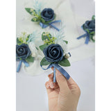 Set Of 2 Navy Blue Rose Boutonniere For Menwedding, Groom Groomsman Artificial Flowers For Wedding Anniversary Celebration,Prom,Party,Home Decoratio (Navy Blue)