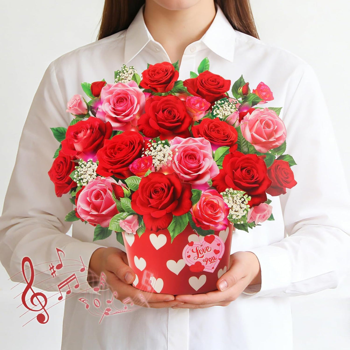 Pop Up Valentines Day Card With Music & Light, Valentines Day Gifts For Her Him, Rose Bouquet Greeting Card, Mothers Day Card, Anniversary Birthday Gifts For Women Mom Sister