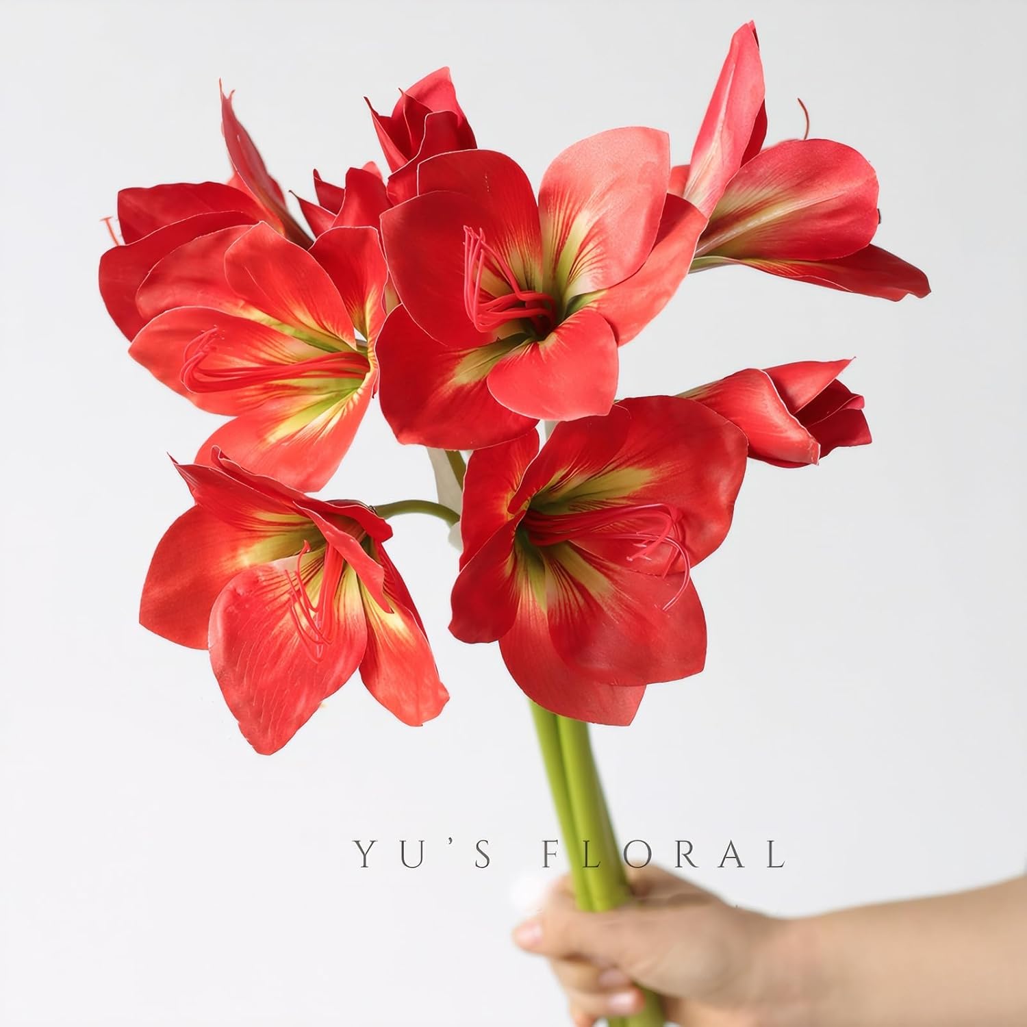 21.5" Artificial Amaryllis Flowers Red Fake Silk Flowers Faux Belladonna Lily For Home Office Hotel Decoration Wedding Centerpiece Bouquet1(3Pcs,Red)