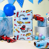 Blue Birthday Wrapping Paper Roll - 17 In X 16.4 Ft(23.3 Sqft) - Boys Wrapping Paper For Celebrate Party, Baby Shower With Race Car, Happy Birthday Text And Lightning Pattern