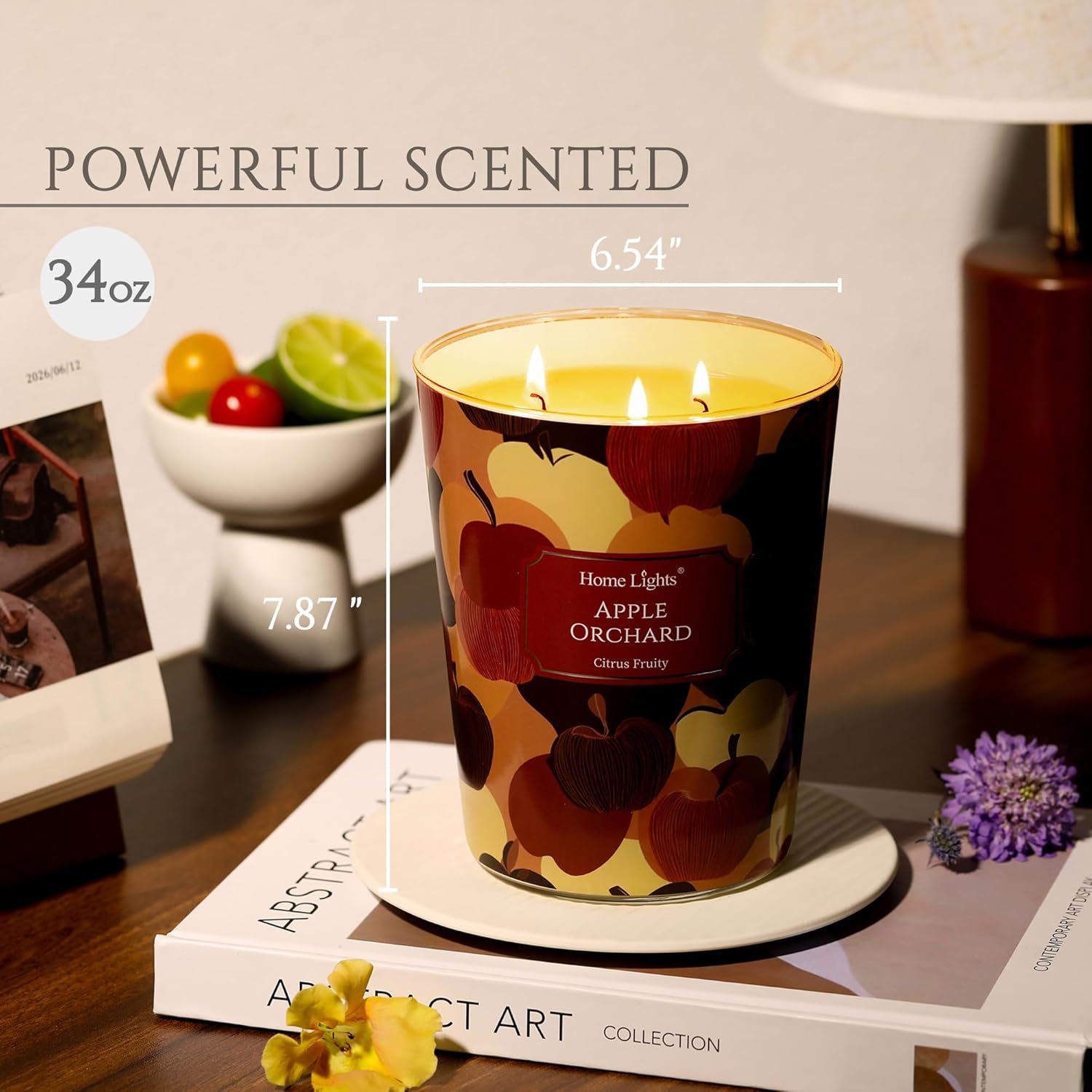 Homelights Scented Candles | Large Jar 34 Oz Natural Soy Candle | 130 Hrs Long-Lasting With 3 Wicks | Eclectic Mixed Styles Home Decor | Gifts For Mom & Women, Apple Orchard