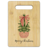Pink Chinoiserie Merry Christmas Cutting Board, Grandmillennial Christmas Kitchen Decor, Preppy Pink Bow Coquette Xmas Tree Bamboo Cutting Board For Kitchen