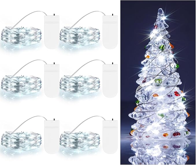 6 Pack Battery Operated Fairy String Lights Cool White LED 7.2FT 20 LEDs Starry Copper Wire Lights for Christmas Wedding Party DIY Home Decoration Battery Powered Twinkle Lights