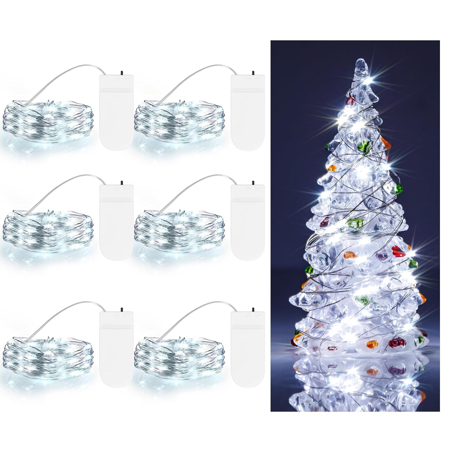 Cool White Fairy String Lights Battery Operated Led Starry Lights 7.2Ft 20 Leds Silvery Copper Wire For Christmas Diy De