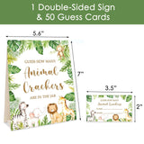 Safari Jungle Guessing Game Cards, How Many Animal Crackers Guessing, 50 Cards And Matching Sign, Safari Animal Baby Shower