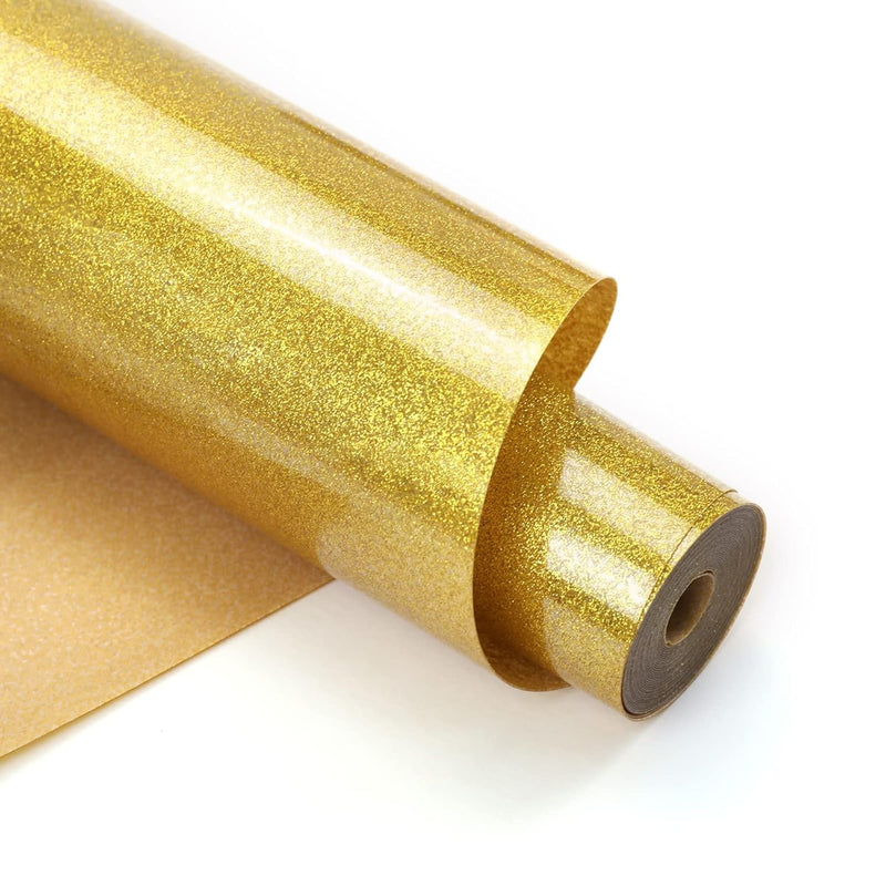 Gold Glitter Heat Transfer Vinyl - 12" X 10Ft Gold Glitter Iron On Vinyl For S