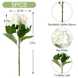 5Pcs Realistic White Hydrangea Artificial Flowers With Stems 21 Inch Lifelike Faux Hydrangeas Flower Large Hydrangea For Weddings Bouquets Table Centerpieces Home Decor Party