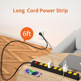 Heavy Duty Metal Surge Protector Power Strip 8 Outlets 2100J 6FT Extension Cord Wall Mount Black