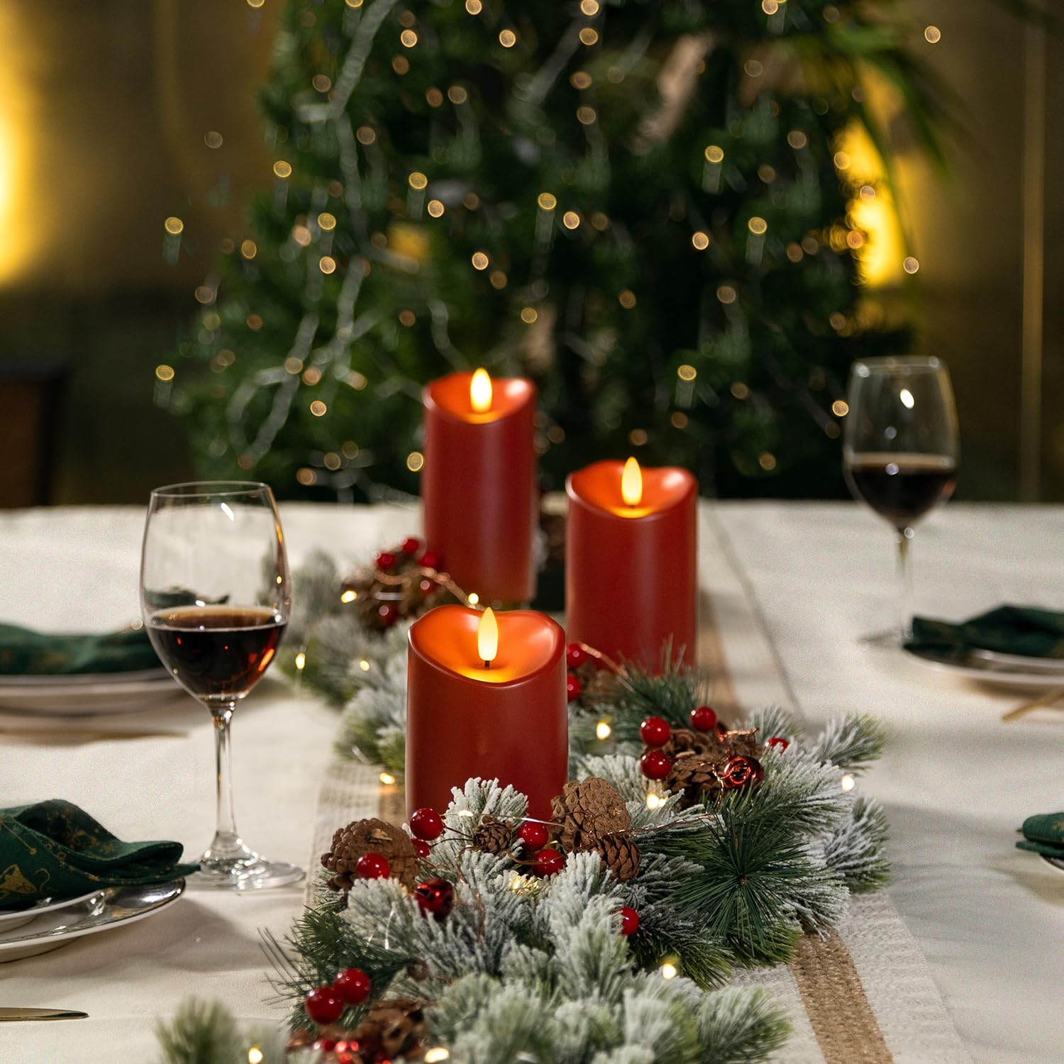 Burgundy Flameless Candles, Waterproof Flickering Flameless Candles, Outdoor Battery Operated Led Pillar Candles With Remote Timer, Electric Fake Plastic Candles, D3 X H4 5" 6", Red, 3 Pack