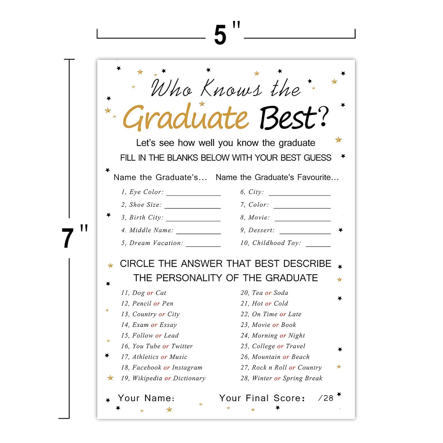 Graduation Party Game Cards - Who Knows The Graduate Best (36-Pack)- Graduation Party Collection Grad Celebration Party Supplies For High School/College/Senior School