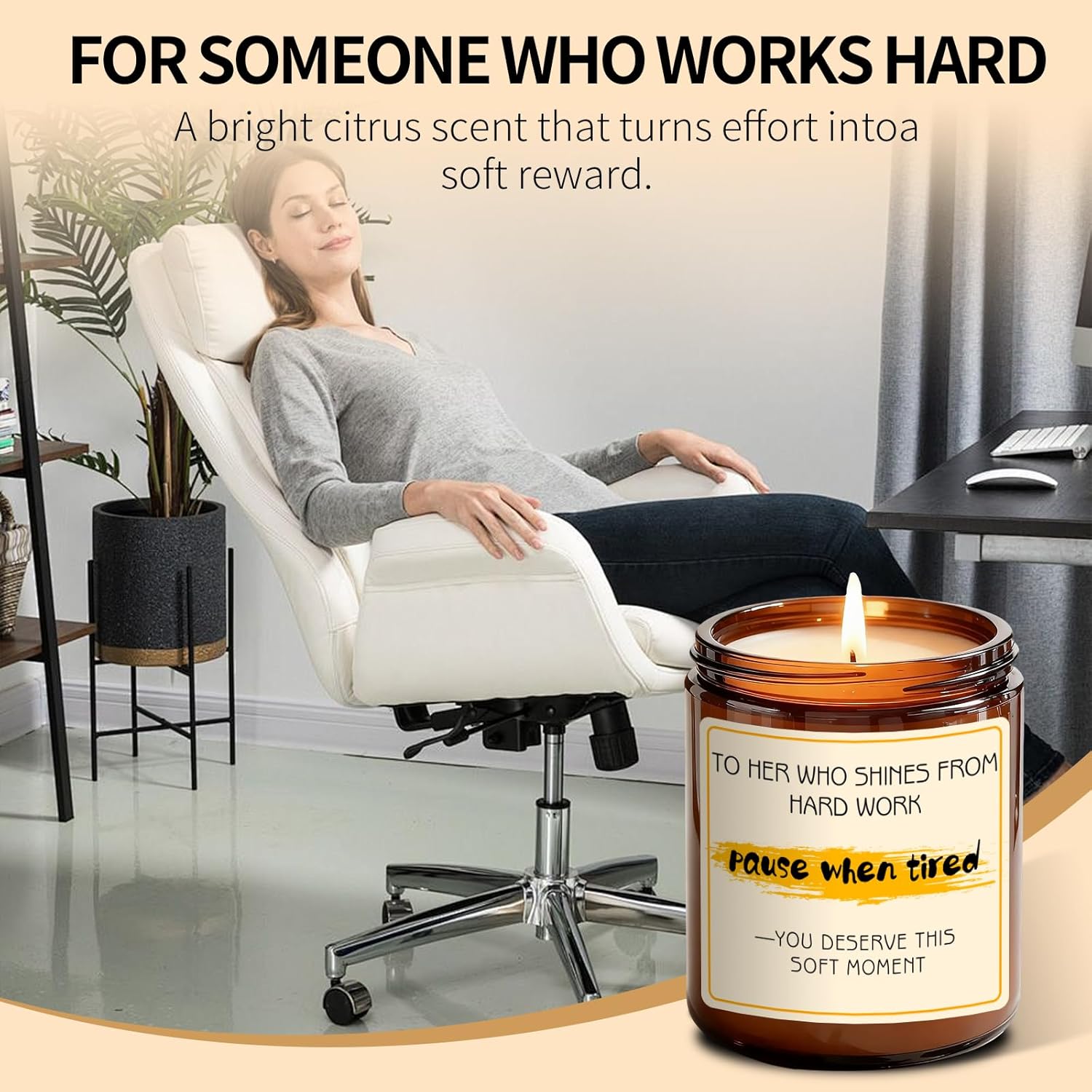 Candle Gift For Women Hard Work - Orange Aromatherapy Candle For Women, Novelty Gifts For Coworker Work Bestie - 7Oz Natural Soy Wax Candle, Unique Present With Saying, Stress Relief Relaxing Candles