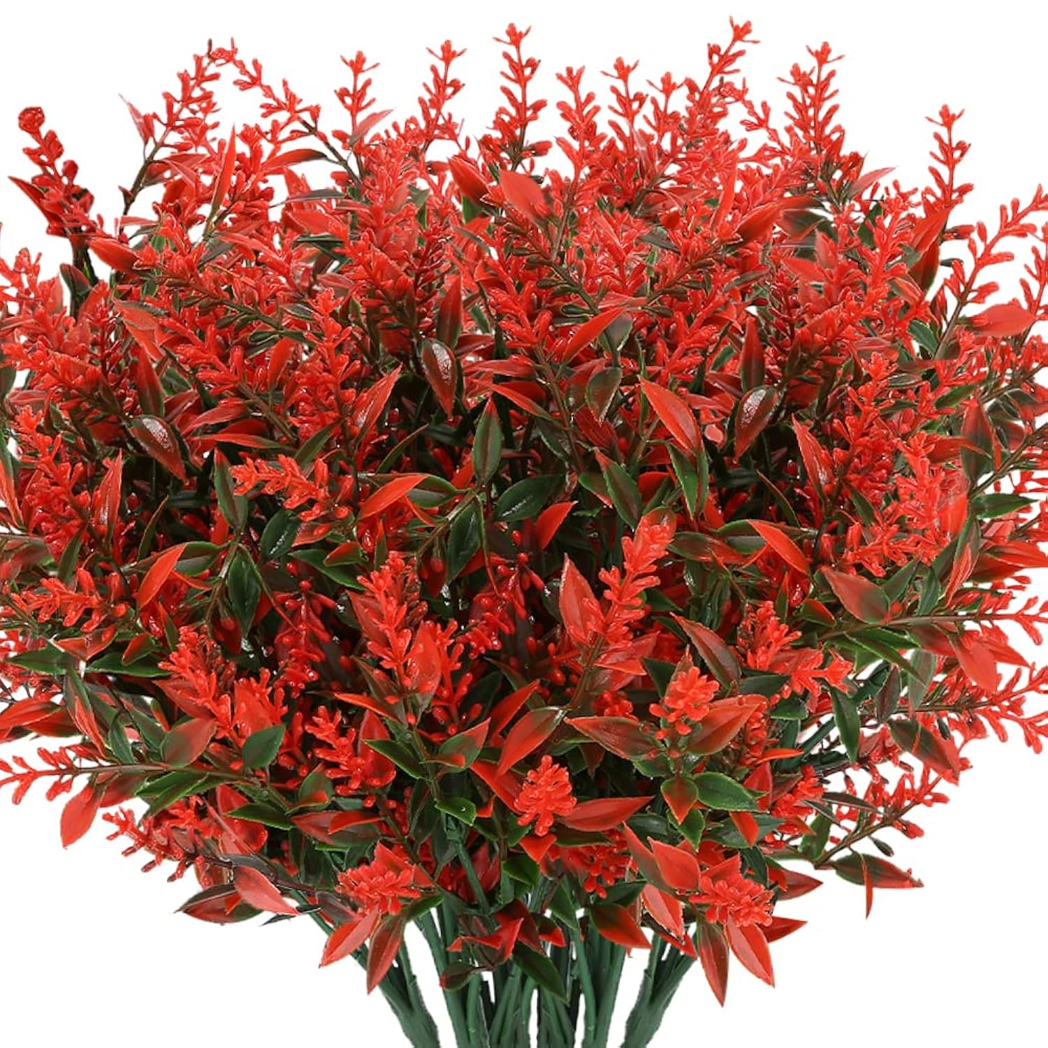 Artificial Lavender Flowers Plants 6 Pieces, Lifelike Uv Resistant Fake Shrubs Greenery Bushes Bouquet To Brighten Up Your Home Kitchen Garden Indoor Outdoor Decor(Orange Red)