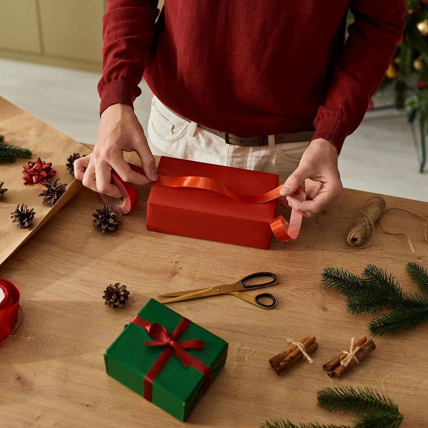 Wrapping Paper, 12"X315"(26') Bulletin Board Paper Roll Kraft Paper Roll Construction 80Gsm For Packing Gift Wrapping Craft Flower Bouquet Christmas, Red