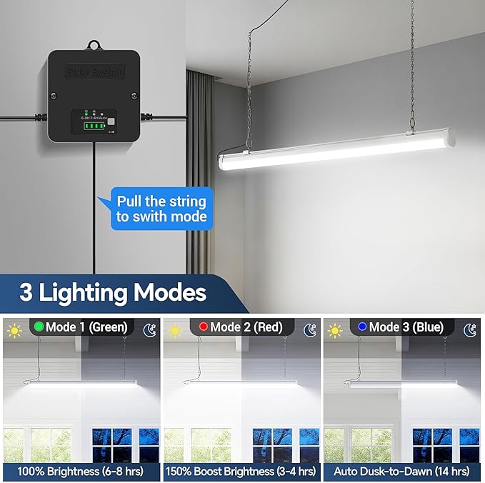 2 Pack 2.5FT Solar Shop Lights 1500LM LED Garage Bay Lights with Remote Sensor