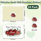 24 Pack Happy Valentines Day Cards With Envelopes Stickers - 4 X 6 Inch Romantic Anniversary Card Watercolor Blank Valentine Note Card Gifts For Her, Him, Wife, Wedding (Green Eucalyptus Love)