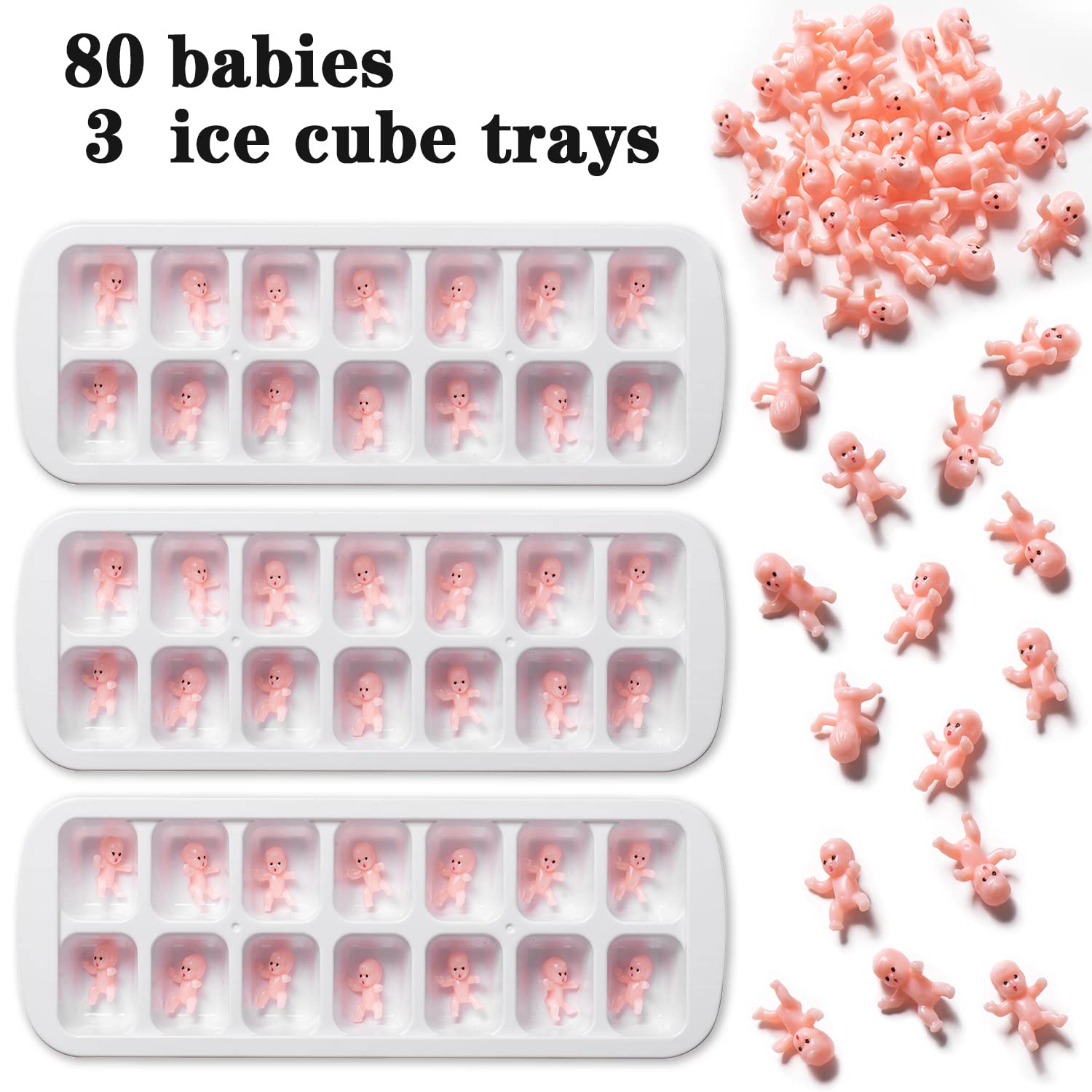 My Water Broke Baby Shower Game With 80 Mini Plastic Babies, 3 Ice Cube Trays And 1 Sign, Used For Ice Baby Shower Games, White
