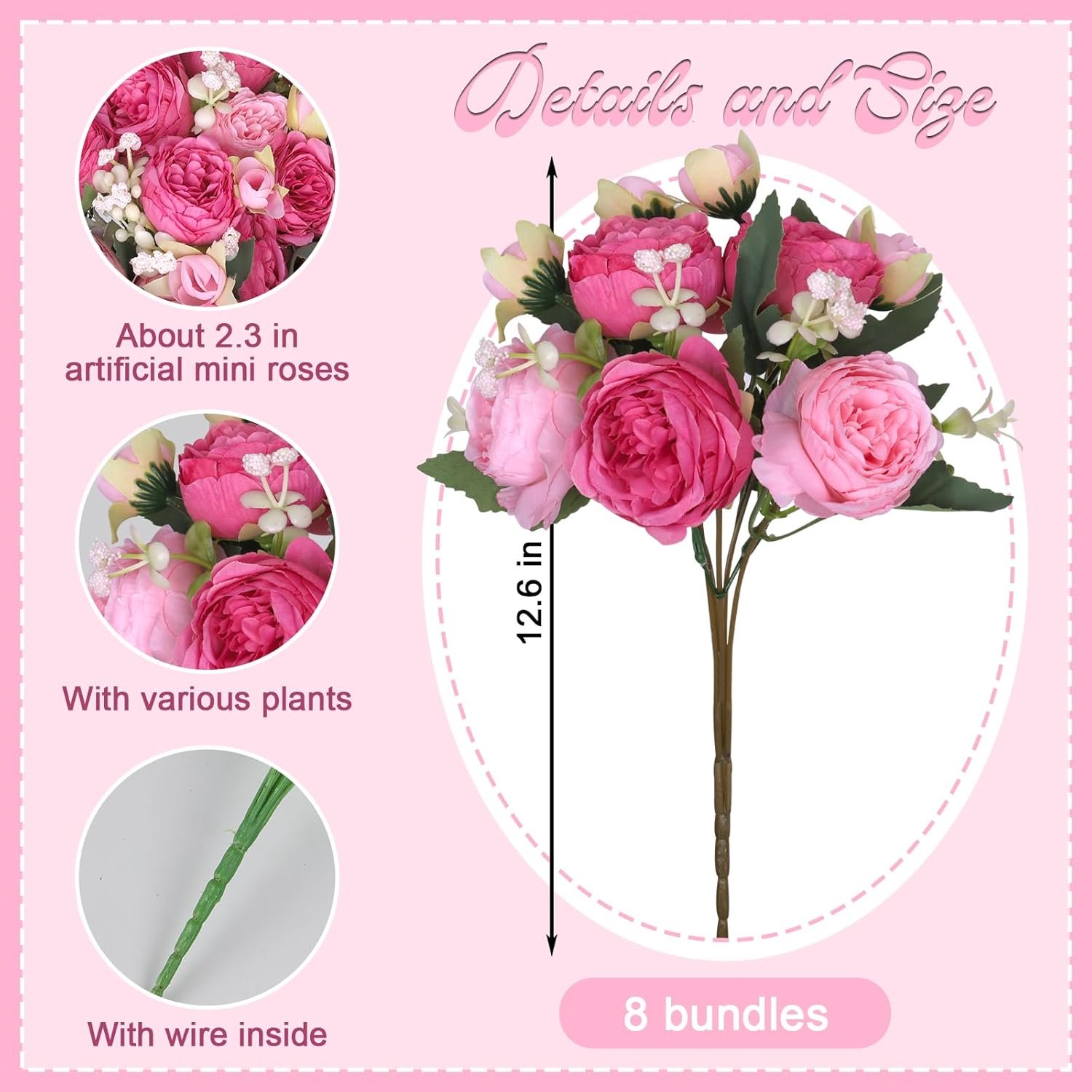8 Packs Peonies Artificial Flowers, Mixed Pink Artificial Peonies, Silk Peonies Flowers Fake Peonies Artificial Flowers Peonies Bouquet For Centerpiece Table Wedding Party Home Decor