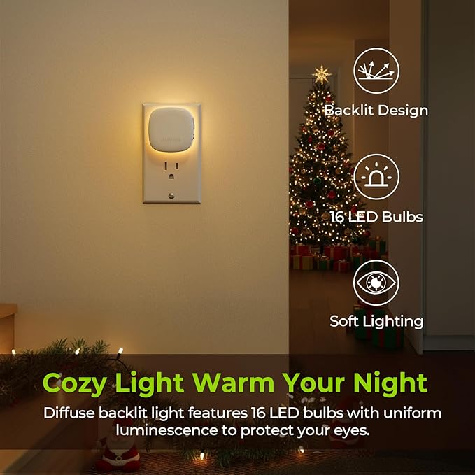 2 Pack Plug In LED Night Lights Motion Sensor Dusk to Dawn Dimmable Warm White