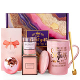 Sister Birthday Gifts From Sister Brother, 7Pcs Relaxing Bath Christmas Set Basket With Funny Gold Print Mug, Scented Candle, Self Care Set, Idea For Sisters In Law, Soul Sisters, Nice Gift Boxed