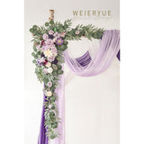 Deluxe Purple Artificial Wedding Arch Flowers With Drapes Kit-Pack Of 5, 2Pcs Flower Arrangements 3Pcs Hanging Sheer Drapes Blue Ceremony Arbor Reception Backdrop Rose Floral Decorations.