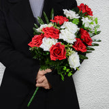 Artificial Cemetery Flowers, Memorial Rose Flowers Grave Decoration Flower Bouquets With Vase For Cemetery Graveyard Headstones Decor, Set Of 2 (Red&White)