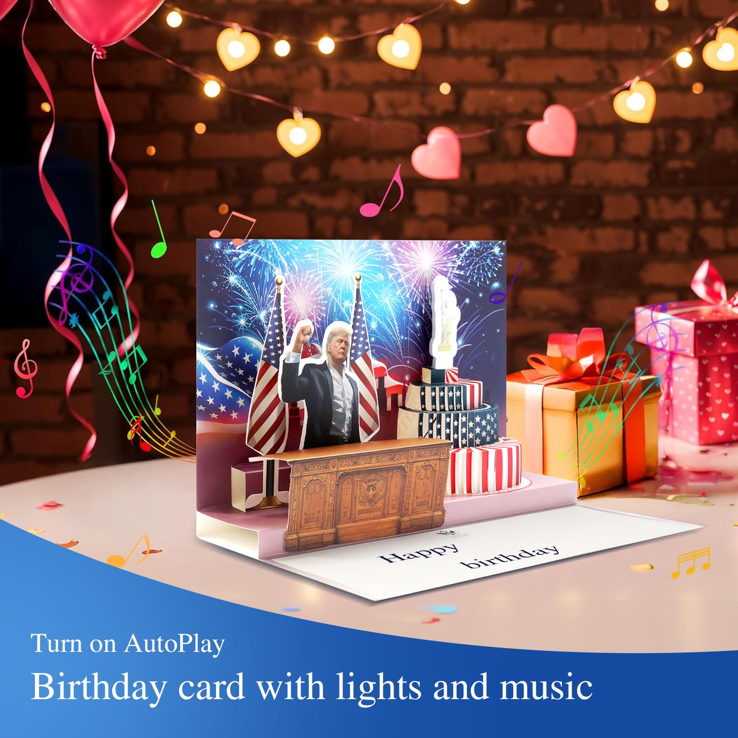 Birthday Card, Talking Donald President Greeting Cards With Real Voice Message & Light For Men And Women, Parents, Couples (Birthday -Statue Of Liberty)