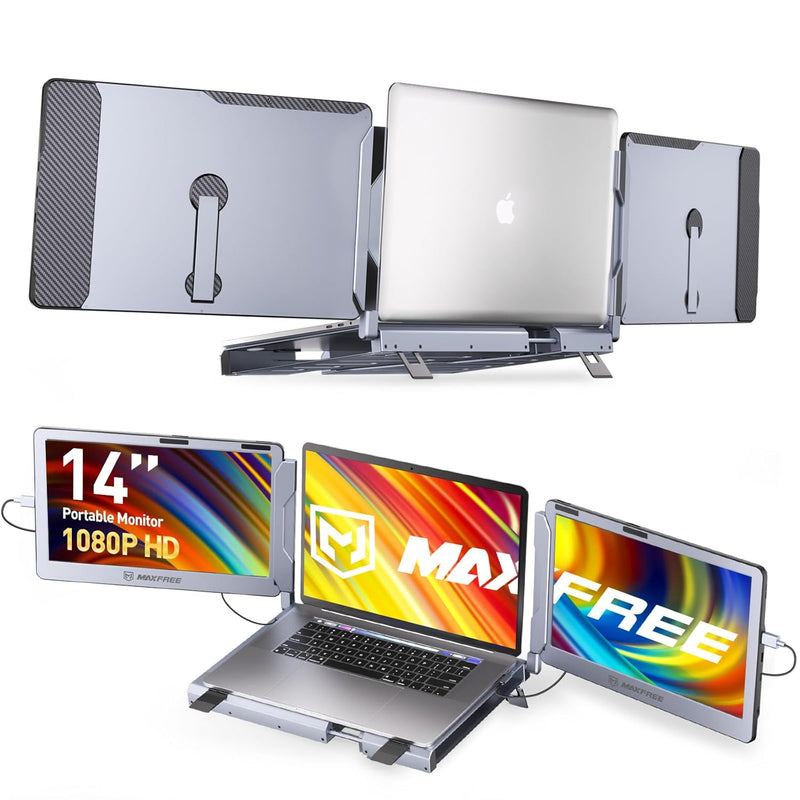 F2 Triple Screen Laptop Screen Extender - 14'' Laptop Monitor Extender With 36