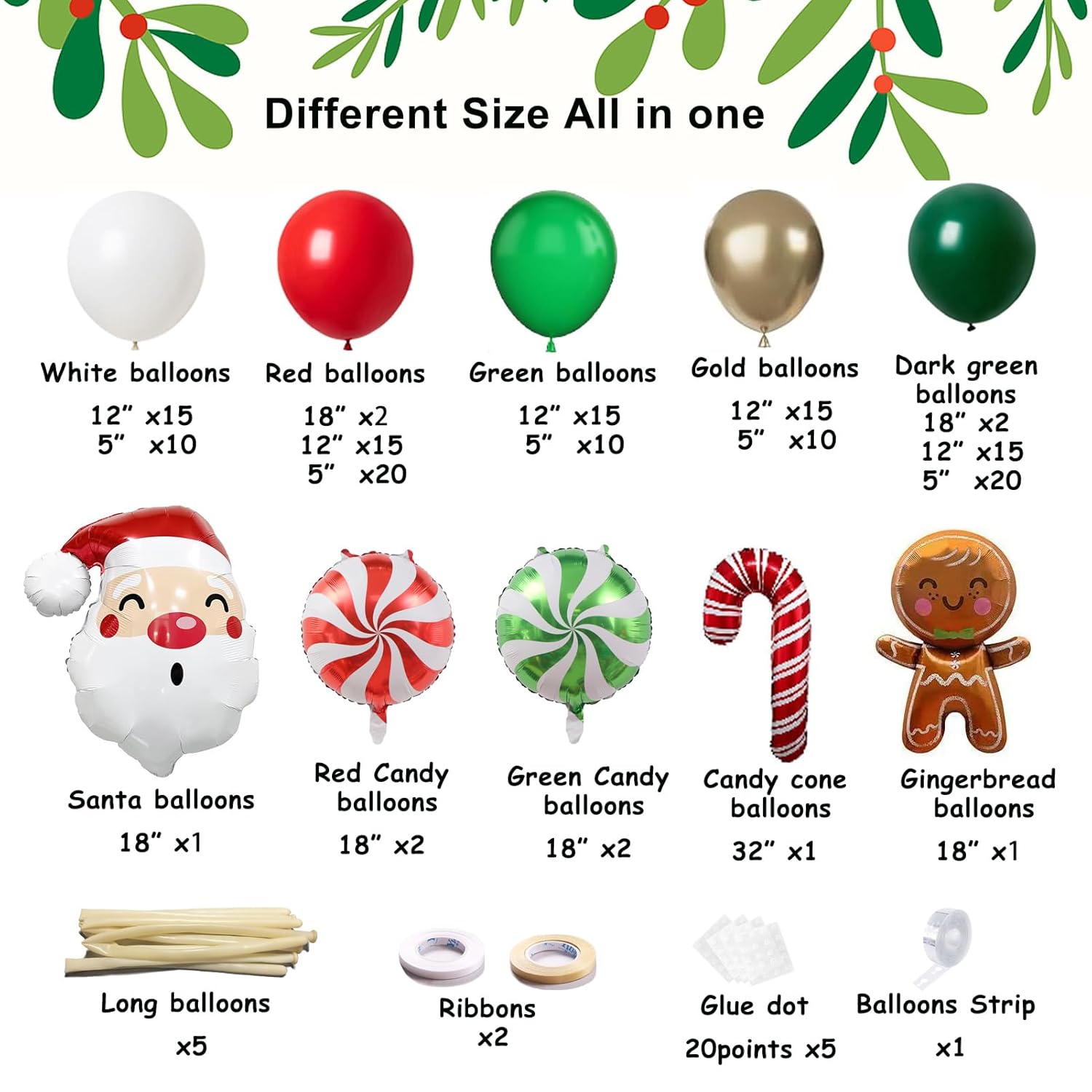 Christmas Balloon Garlands Arch Kit 161Pcs With Red Green White Gold Balloons Candy Cane Swirl Gingerbread Balloon Santa Claus Foil Balloons For Merry Xmas Friendsmas Party Decorations Party Supplies